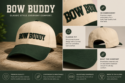 Bow Buddy® Premium Snapback – Cream & Forest Green
