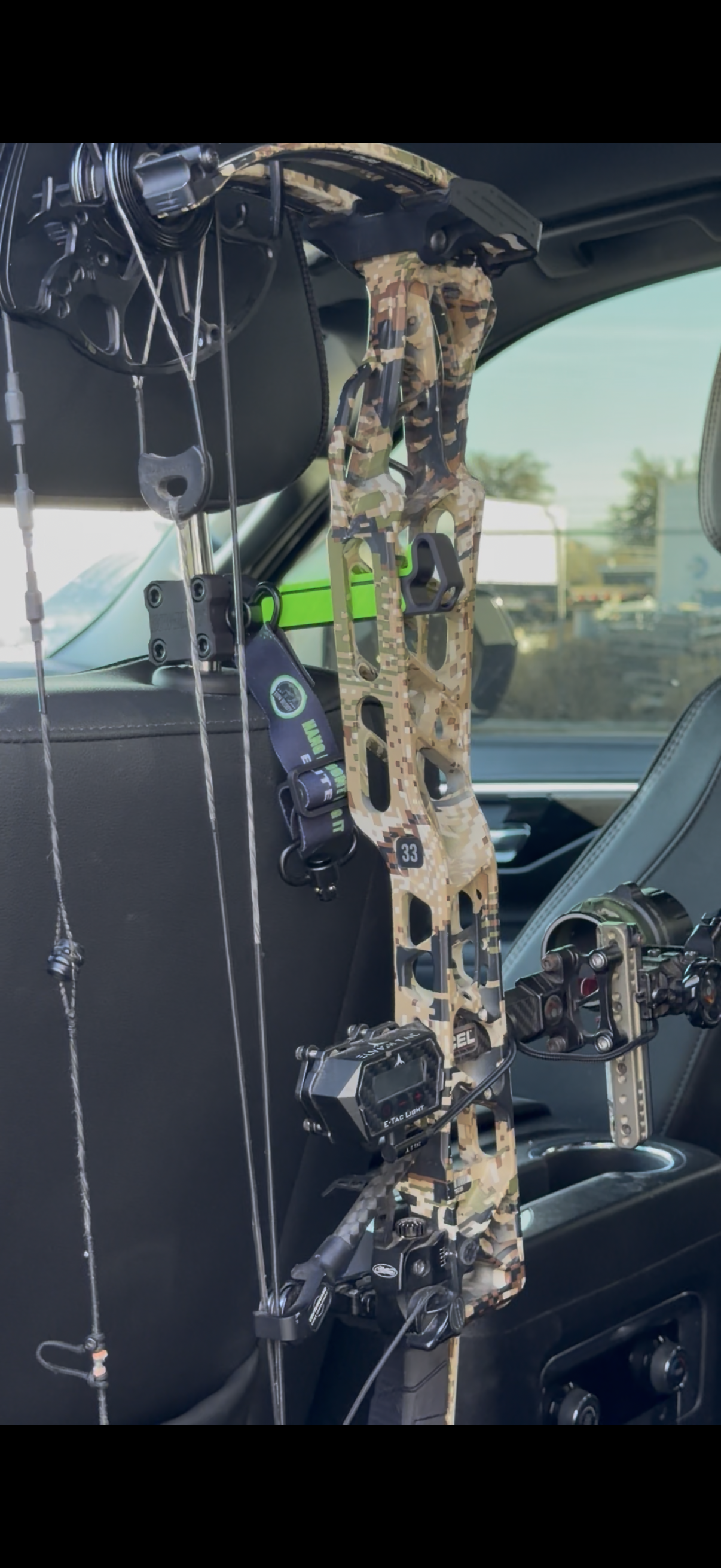Bow Buddy™ Elite Aluminum Headrest Bow Hanger for Trucks & SUVs (Founders Edition)