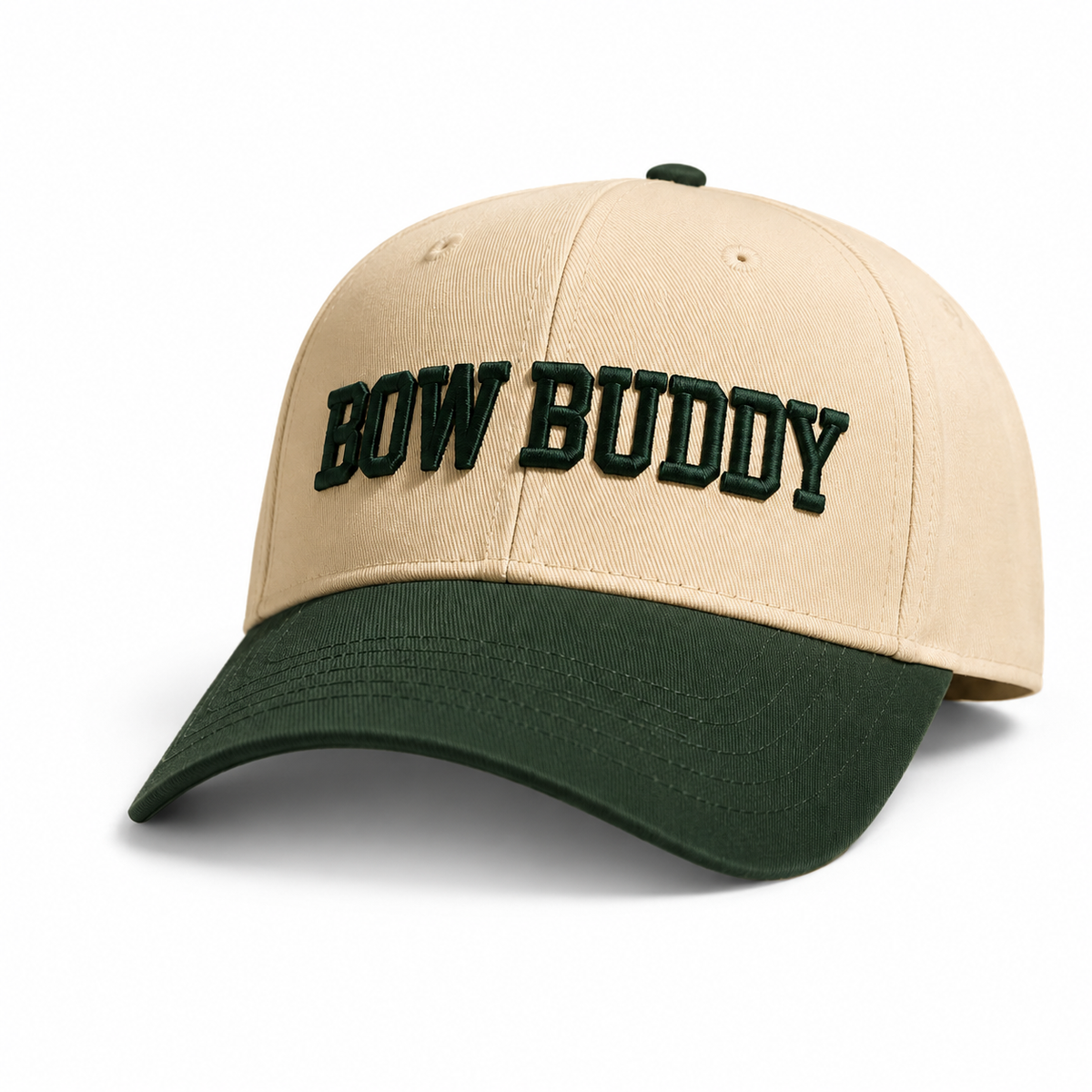 Bow Buddy® Premium Snapback – Cream & Forest Green